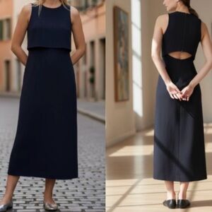 NWT Spanx sz small Ponte Overlay Fitted Midi Navy Sleeveless Dress